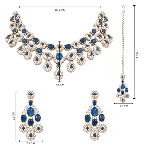 Image of I Jewels Traditional Teardrop Design & Stone Necklace Jewellery With Earrings & Maang Tikka Set for Women (IJ414)