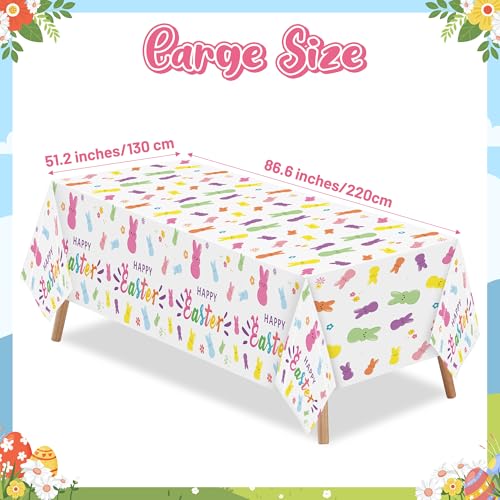 Image of Easter Bunny Peeps Tablecloth - 3 Pack Happy Easter Tablecover Decoration Set Colorful Rabbits Plastic Disposable Rectangle Waterproof Table Covers Hello Spring Party Picnic Dinner Decor