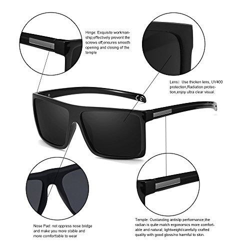 2020 Ventiventi Men’s Classic Style Square Polarized Sunglasses Plastic Lightweight Eyewear Uv Protection For Driving,Shiny Black Frame/Smoke Lens #TOP4