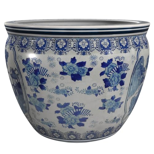 18" Ladies Blue & White Porcelain Fishbowl by Red Lantern - Image 6