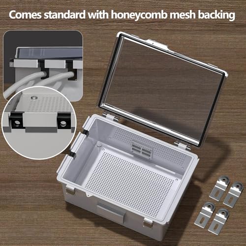 Image of ABS Electrical Junction Box, Ventilated Design, Cable Grommets, IP65 Waterproof Enclosure, Indoor /Outdoor Use with Mounting Panel. (Clear Cover, 11 inchx7.4 inchx5.5 inch)