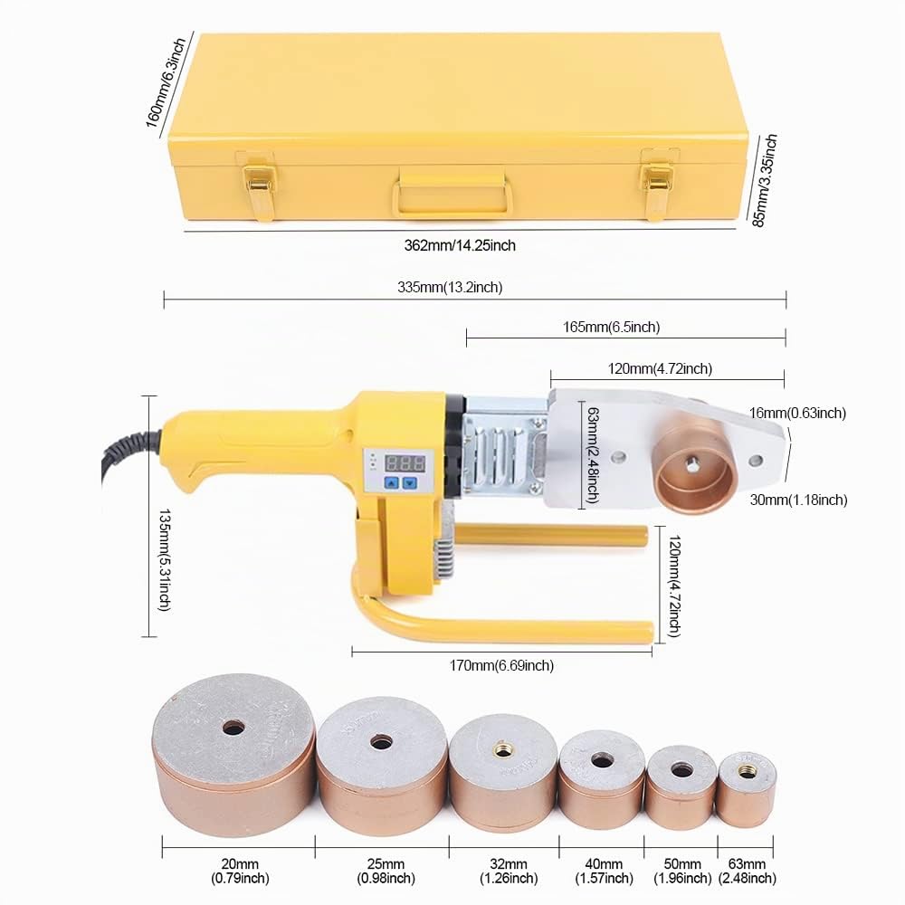 Saldatrice tubolare 20-63mm tubo fusione saldatore - strumento di riscaldamento elettrico con display digitale per la saldatura di tubi 20/25/32/40/50/63 mm PPR/PE/PP