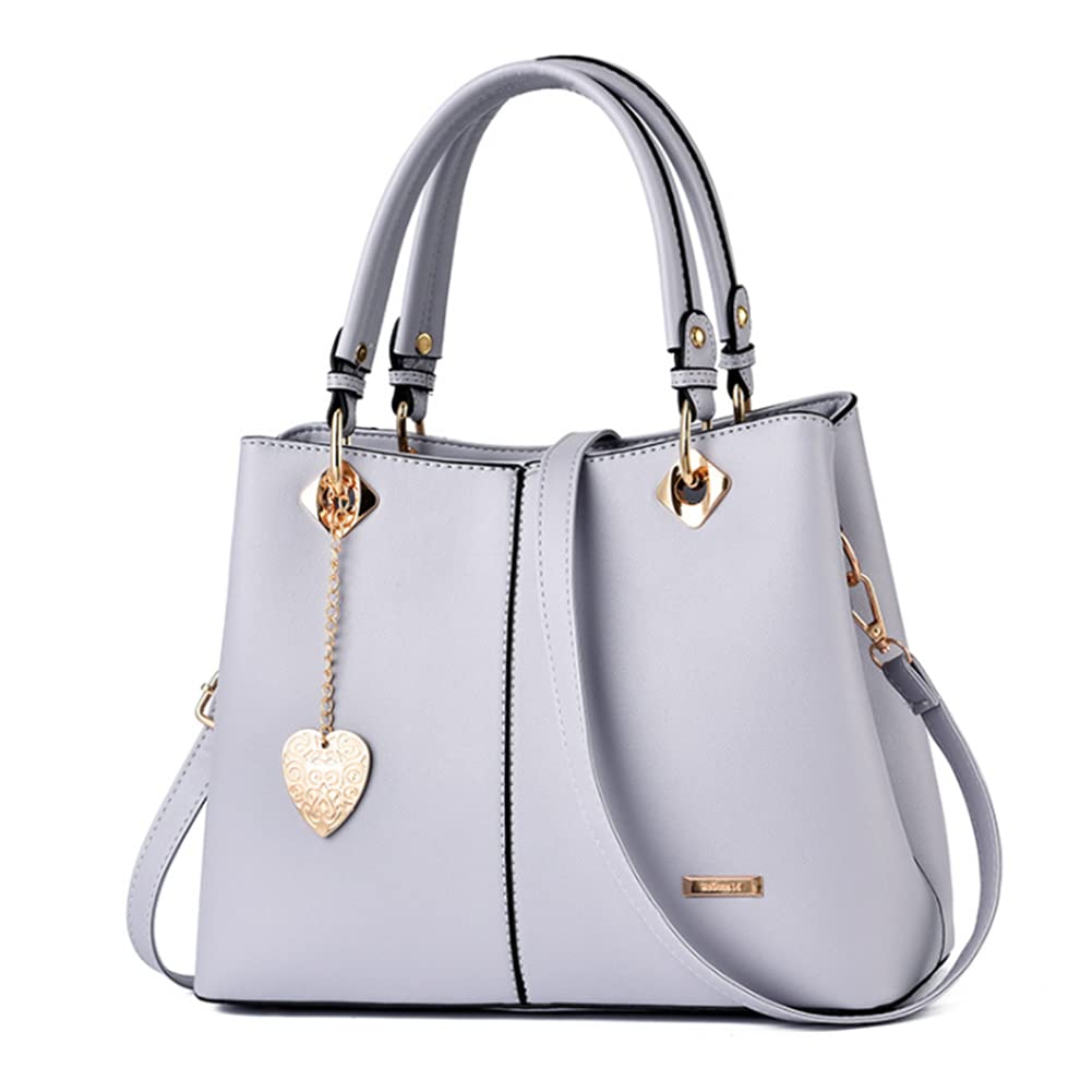 Bolso y bolso de mano de piel sintética con asa superior para mujer, bolso de trabajo, bolsa de hombro, gris, Talla única