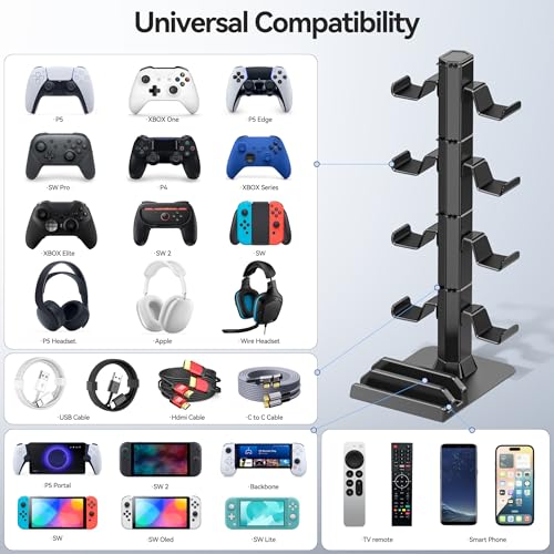 Gaming Headset & Controller Holder Stand for Gamer Gift, Gaming Headphone Desk Organizer Storage with Cable Hook for Xbox/ PS5/ PS4/ Controller, Nintendo Switch 1/ 2/ PS Portal Console/ Remote & Phone - Image 3