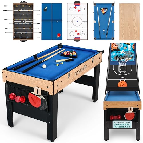 SereneLife 48" 6-in-1 Multi-Game Electric Air Hockey, Foosball Soccer, Pool, Ping Pong, Basketball, Table Tennis Ping Pong, Full-Size Game Table, Endless Family Fun - All Accessories Included