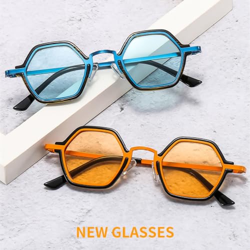 Retro Polygon Sunglasses Women Fashion Clear Ocean Gradient Lens Eyewear Men Trending Punk Sun Glasses Shades UV400，L185193