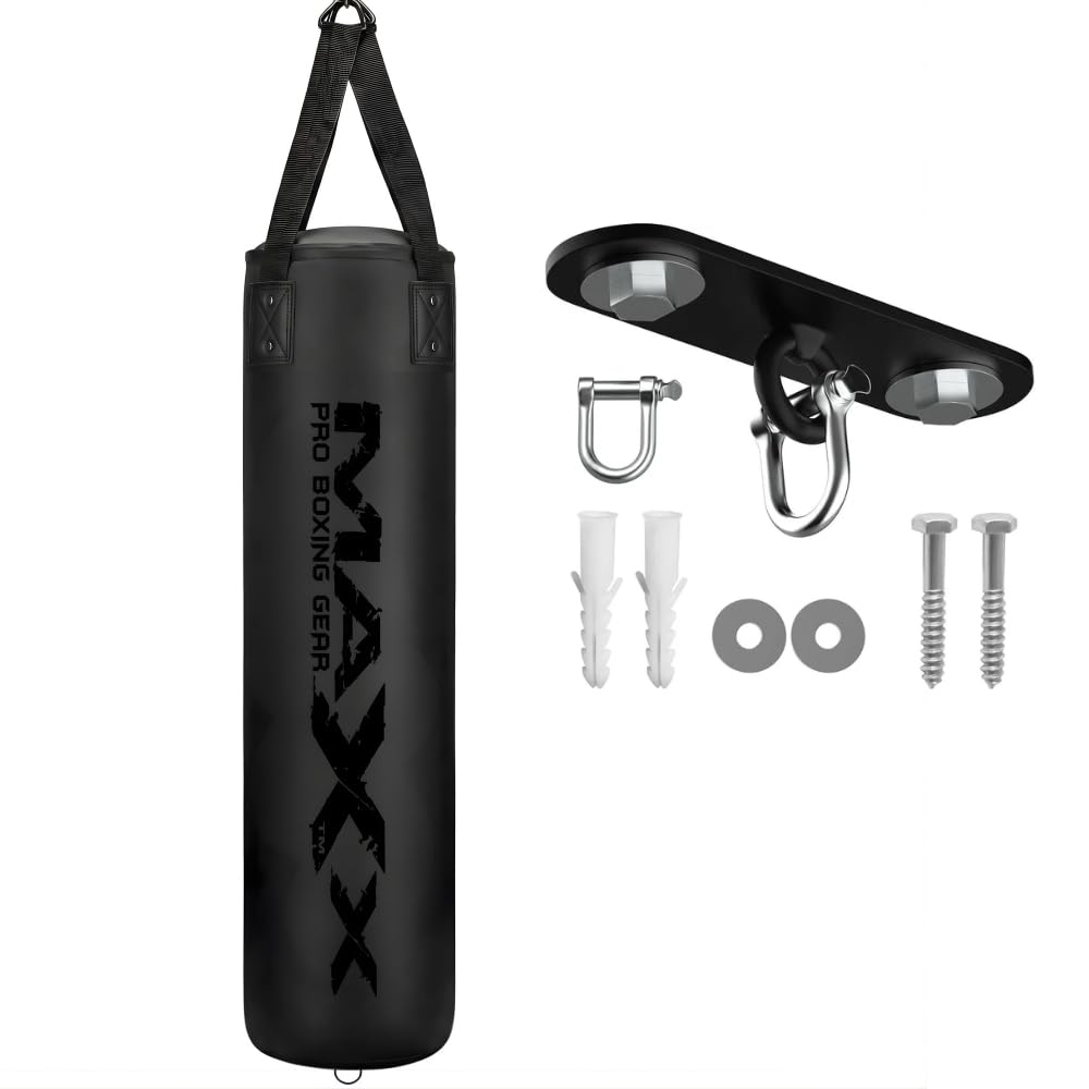 MAXX Punchbags With Hook Set Sizes 5FT, 4FT, 3FT (Full Black Mat, 3FT)