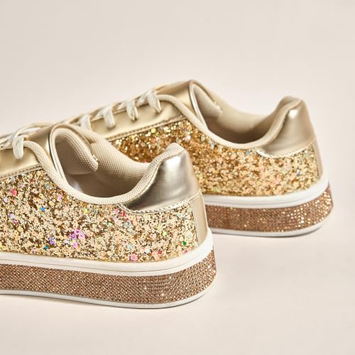 Image of UUBARIS Women's Glitter Tennis Sneakers Neon Dressy Sparkly Sneakers Rhinestone Bling Wedding Bridal Shoes Shiny Sequin Shoes