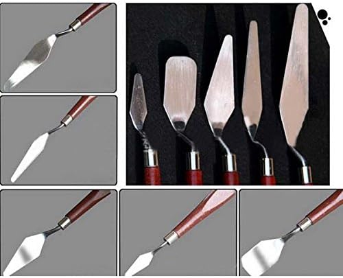 5pcs Wooden Painting Handle Paint Pallette Knives Spatula Stainless Steel Blade