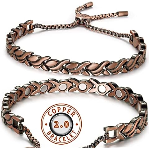 RainSo Women 99.99% Pure Copper Magnetic Bracelets Adjustable Design with Display Box(petal pattern) Cover