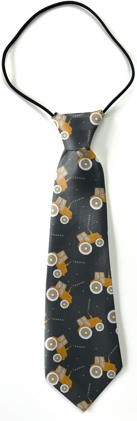 Toddler Size (Cool Tractor) Pre-Tied Adjustable Novelty Necktie, Fashion Conversational Neck Strap Ties for Boys and Children, for Wedding Parties Events