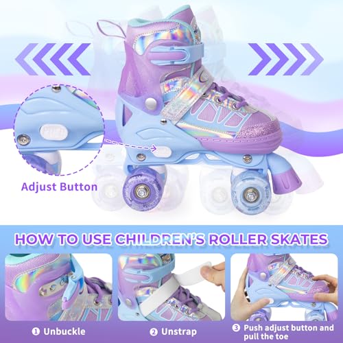 Image of Kids Roller Skates for Girls, Blue Adjustable Rollerskates with Light Up Wheels for Toddler Little Kid Ages 6-12 4 5 6 7, Beginners Outdoor Sports, Best Birthday Gift for Kids