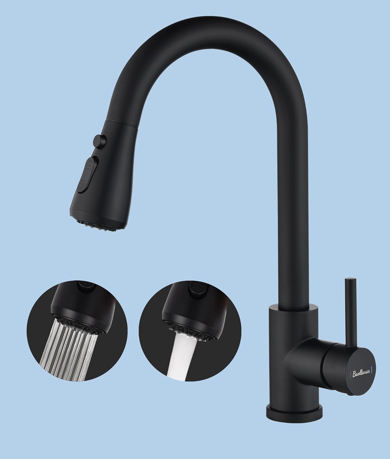 Baollansa Kitchen Tap,Kitchen Mixer Taps with Pull Out Sprayer, Kitchen Taps Swivel Spout with 2 Modes Spray,Kitchen Sink Taps 360Β°Rotatable (Black)