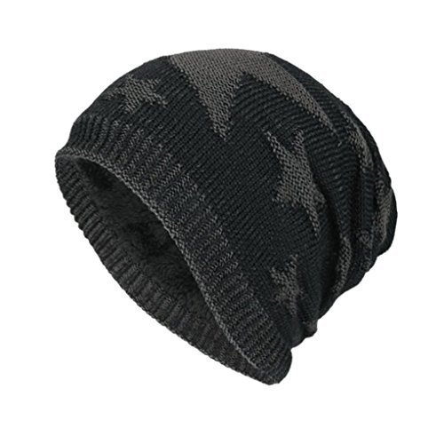 Hombre Gorro Invierno,Fossen Lana Tejida Cálida Sombrero Beanie (Negro) Cover