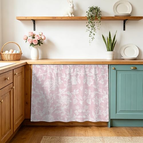 Botanical Rose Cabinet Curtain 28"x35" Blush Pink Floral