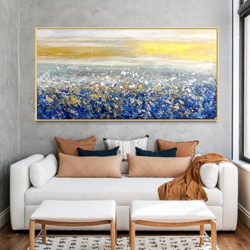 Grande peinture murale abstraite océan et impression sur toile 85x140 cm