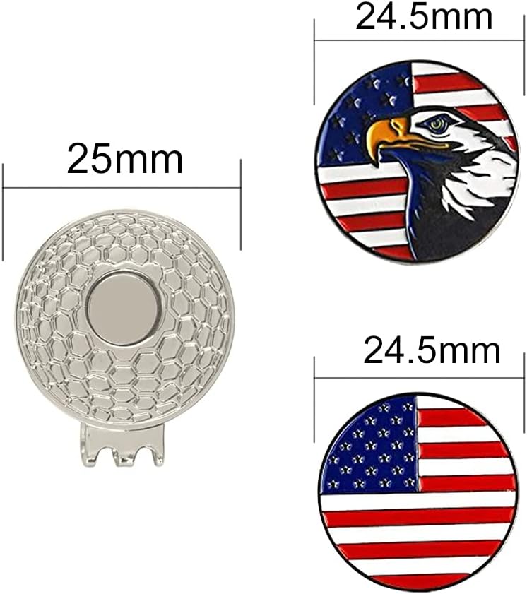 PINMEI Colorful Golf Ball Markers with Silver Color Golf Hat Clips (USA Flag Eagle) : Sports & Outdoors