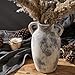 PORCER 9.84 Inch Ceramic Vase with Handles, Tuscan Decor Antique Terracotta Vase, Rustic Decorative Flower Vase for Home Decor, Farmhouse, Living Room, Table, Bedroom, Office, Entrance- Gray