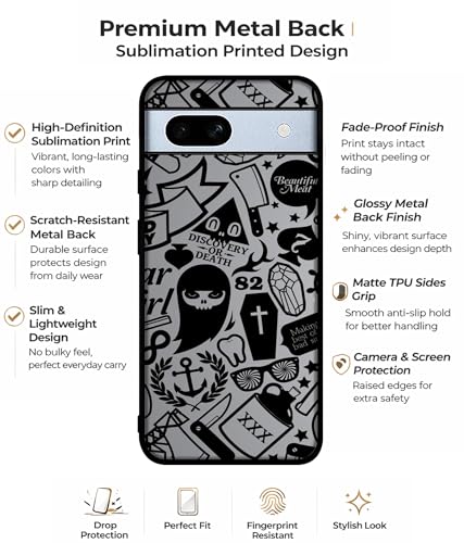 Image of Discover Or Death Design Premium 2D Printed Metal Back Case Cover for Google Pixel 7A 5G, Black