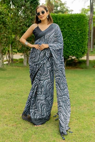 Image of MIRCHI FASHION Saree for Woman Chiffon Shibori Printed | Lightweight Regular Use and Professional Office Sari with Blouse Piece