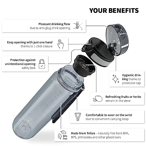 Image of 720DGREE inchuberBottle inch CrystalClear Water Bottle 650 ml + Strainer - BPA-Free - Leak-Proof Water Bottle for Children, School, University, Sports, Gym, Fitness - Sports Bottle Made of Tritan