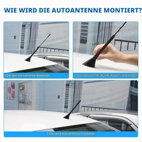 URAQT Antenna Auto, 2 pcs Autoantenne Kurzstabantenne Universell von 6,5cm & 18.5cm mit 6 Verbindungsschrauben Mini Autoradio Antenne von… – Ansicht 6