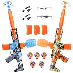 2 Pack Gel Splatter Blasters, Full Auto Electric Splatter Ball Toy, 10 Rounds Per Seconds, 50000+, 600 Hopper, 3 Rechargeable Batteries, Outdoor Activities Team Game Toy for Age 12+ Year Up