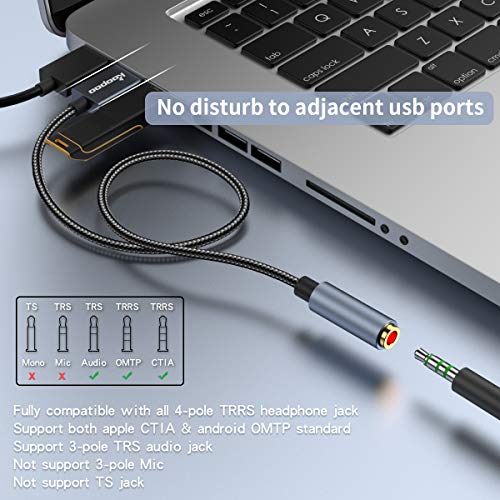 USB to 3.5mm Jack Audio Adapter, KOOPAO 2in1 External USB Sound Card, 3