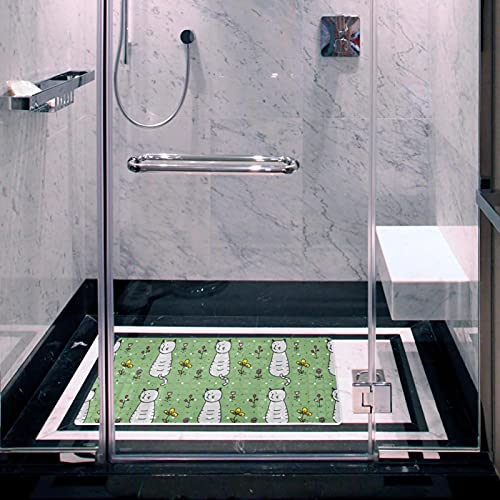Tapis de baignoire antidérapant gris à chat et fleurs 41x71 cm