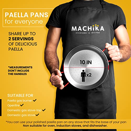 Machika Carbon Steel Skillet Pan for Paella | Perfect for Outdoors, Camping, Parties, and More | 2 Servings | 10 Inches