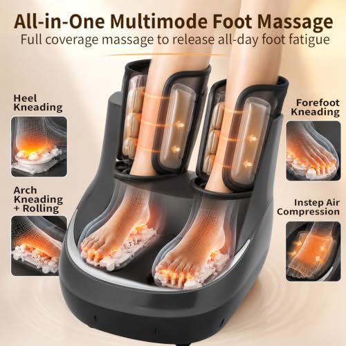 Masajeador eléctrico 2 en 1 para pies y pantorrillas con calor y técnica shiatsu | 3 modos de masaje, 3 niveles de intensidad, cabe hombres hasta talla 11 y mujeres hasta talla 12.5 miniatura 3