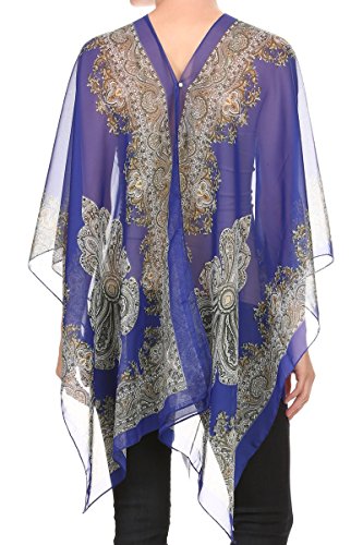 LL Womens Paisley Print Kimono Scarf Lightweight Sheer Chiffon Poncho Cover Up2