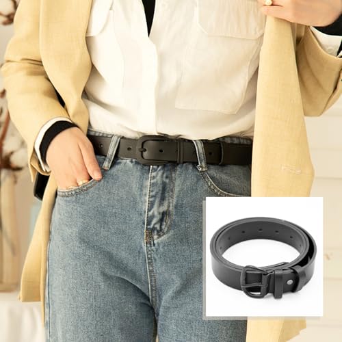 Women PU Leather Belt for Jeans Dresses, Ladies Thin Waist Belt (Black)