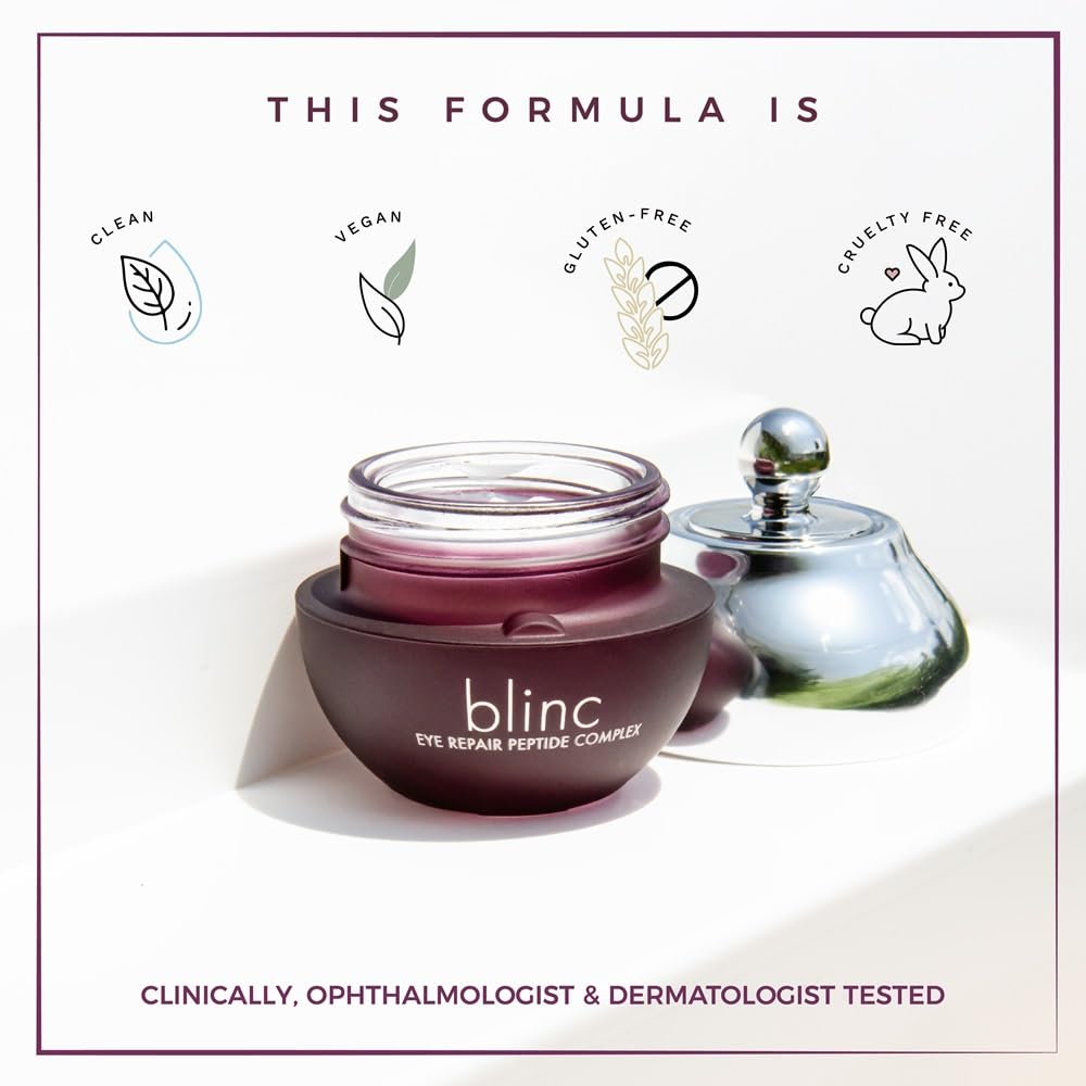 blinc Eye Repair Peptide Complex | Clean, Vegan, Eye Cream | Anti-Aging, Anti-Wrinkle, Ultra Hydrating | Reduces Fine Lines, Dark Circles & Puffiness | Brightens, Firms & Evens Skin | 15 g / 0.53 oz