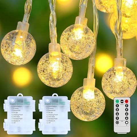 Ryblgled Large Globe String Lights Battery Operated - 2Pack Big Bubble Battery Powered Outdoor String Lights with Remote Timer, 8 Modes, Battery String Lights for Outside Indoor Christmas Tree Decor Cover
