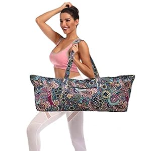 Qlckyed Flower Pattern Zipper Yoga Mat Bag Duffle Bag Large Multipurpose Exercise Yoga Mat Bag and Yoga Mat Tote Bag Strap Zipper Pockets