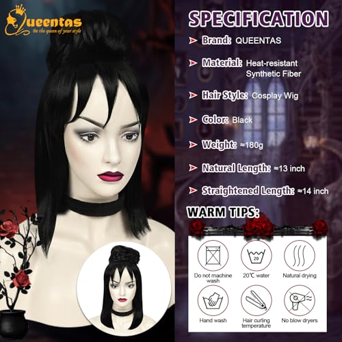 Image of QUEENTAS Long Wig for Women Black Gothic Bride Fluffy Buns Cosplay Wig with Bangs Natural Synthetic Hair Wigs