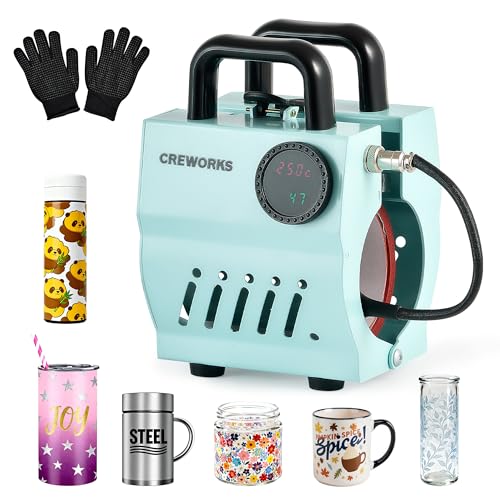 CREWORKS Prensa de Calor para Tazas 11-15 oz Prensa para Tazas Sublimacion Portátil con Temperatura y Tiempo Ajustable Prensa Térmica para Tazas para Taza de Café, de Cerveza, etc.