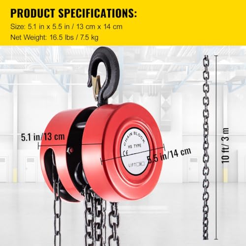 Image of Jawsons Hand Chain Hoist 2 Ton (4400Lbs)- Manual Steel Chain Block Hoist with 10ft /3mtr Lifting Height and Industrial Grade Steel Construction, Ideal for Construction, Garages, Warehouses