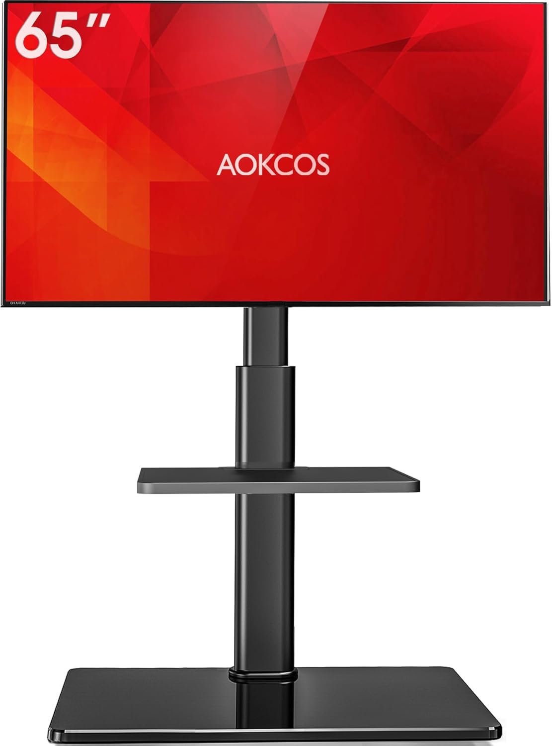 Soporte de TV de suelo con giro de 60 grados, soporte de suelo para televisores de 32 a 65 pulgadas de hasta 88 libras con inclinación, soporte de TV alto ajustable de altura de 8 niveles con