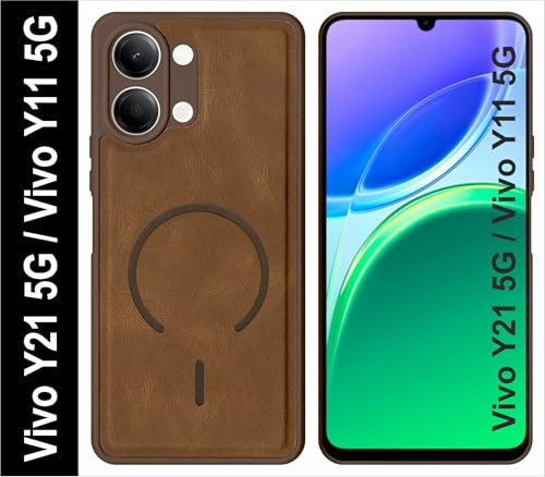 Image of SBMS Back Cover for Vivo Y21 5G / Y11 5G | Ultra Slim Soft Rubberised Hard Case | Oil Feel Soft Leather Back | Mag-Safe Design (Mag-Safe Not Support) | Camera Protection Case for Vivo Y11 5G (Brown)