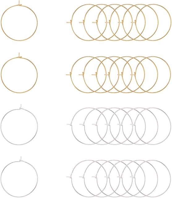 PandaHall 100pcs Wine Glass Charm Rings 25mm Wire Hoops Earring Hoops Earring Beading Hoop for Valentine Party DIY Craft Earrings Making, Golden/Silver