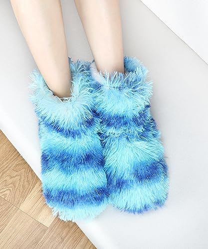Image of DICUIRD Slipper Socks for Women,Fuzzy House Indoor Boots Slippers with Soft Soles,Warm Cozy Fluffy Sherpa Lined Booties Socks with Non Slip Bottom