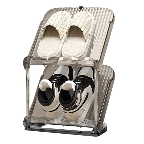YYW Narrow Shoe Rack Vertical Shoes Rack for Entryway Corner Shoe Storage Organizer for Small Spaces Transparently Tall Slim Shoe Shelf for Front Door Entrance Living Room Grey 2 Layers