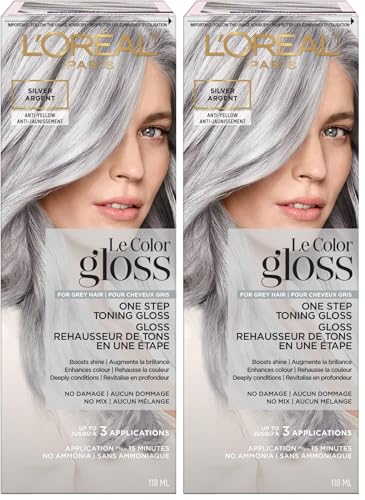 L'Oreal Paris Le Color Gloss One Step In-Shower Toning Hair Gloss, Neutralizes Brass, Conditions & Boosts Shine, Silver, 4 Ounce (Pack of 2)