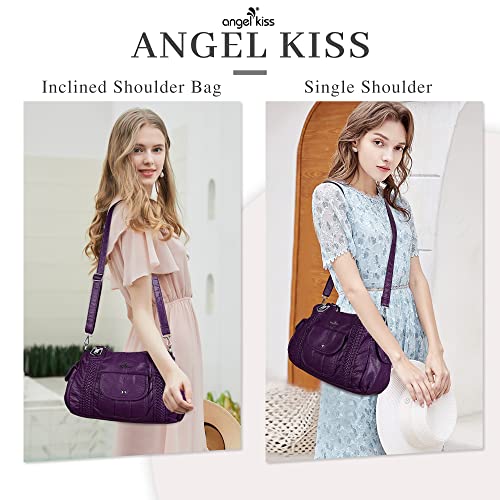 Image of Angel Kiss Purses and Handbags for Women Washed Vegan Leather Crossbody Hobo Satchel Shoulder Tote Purse