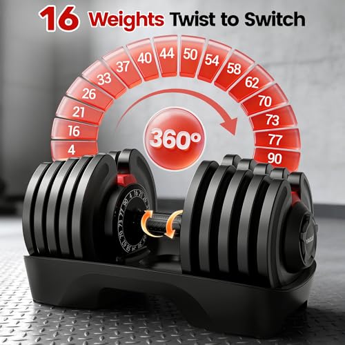 Yagud Adjustable Dumbbell Set, 90 lbs Weights Dumbbells, 1 Hand Rotation, Safety Lock System, Anti-Slip Textured Handle, Space-Saving Dumbbell Set for Full-Body Home Gym - Image 4