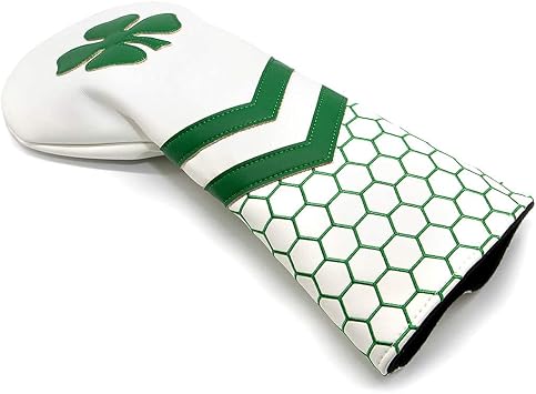 Lucky Clover ゴルフウッドクラブヘッドカバー クラブヘッドカバー 保護 - 4つの選択 - ゴルフドライバーヘッドカバー / フェアウェイウッズカバー / ハイブリッドレスキューヘッドカバー 交換可能 ホワイト合成レザー すべてのブランドの男性ゴルファーに適合