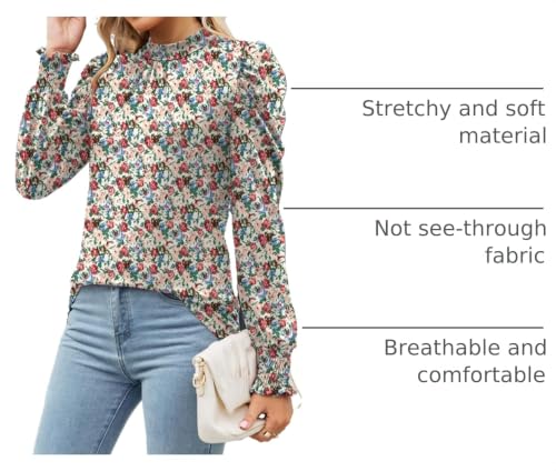 Image of LUYAA Puff Long Sleeve Shirts for Women Tops Dressy Casual Frill Mock Neck Smocked Cuffs Blouses