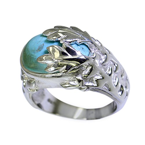 Bague turquoise en argent fait main, anneau rectangulaire artisanal - 5